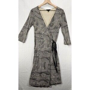 VTG Express Womens Wrap Dress Modal Knit 90s Y2K Fairy Grunge Animal Print Small